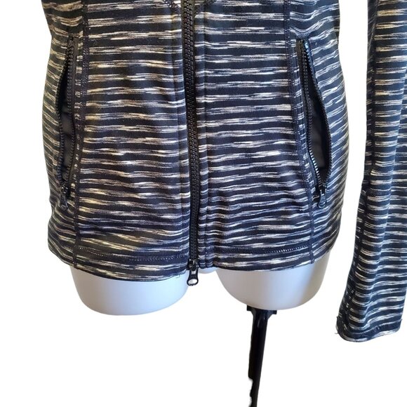 Zella Women Black White Striped Mesh Vented Breathable Athleisure ZipUp Jacket S - Picture 9 of 14